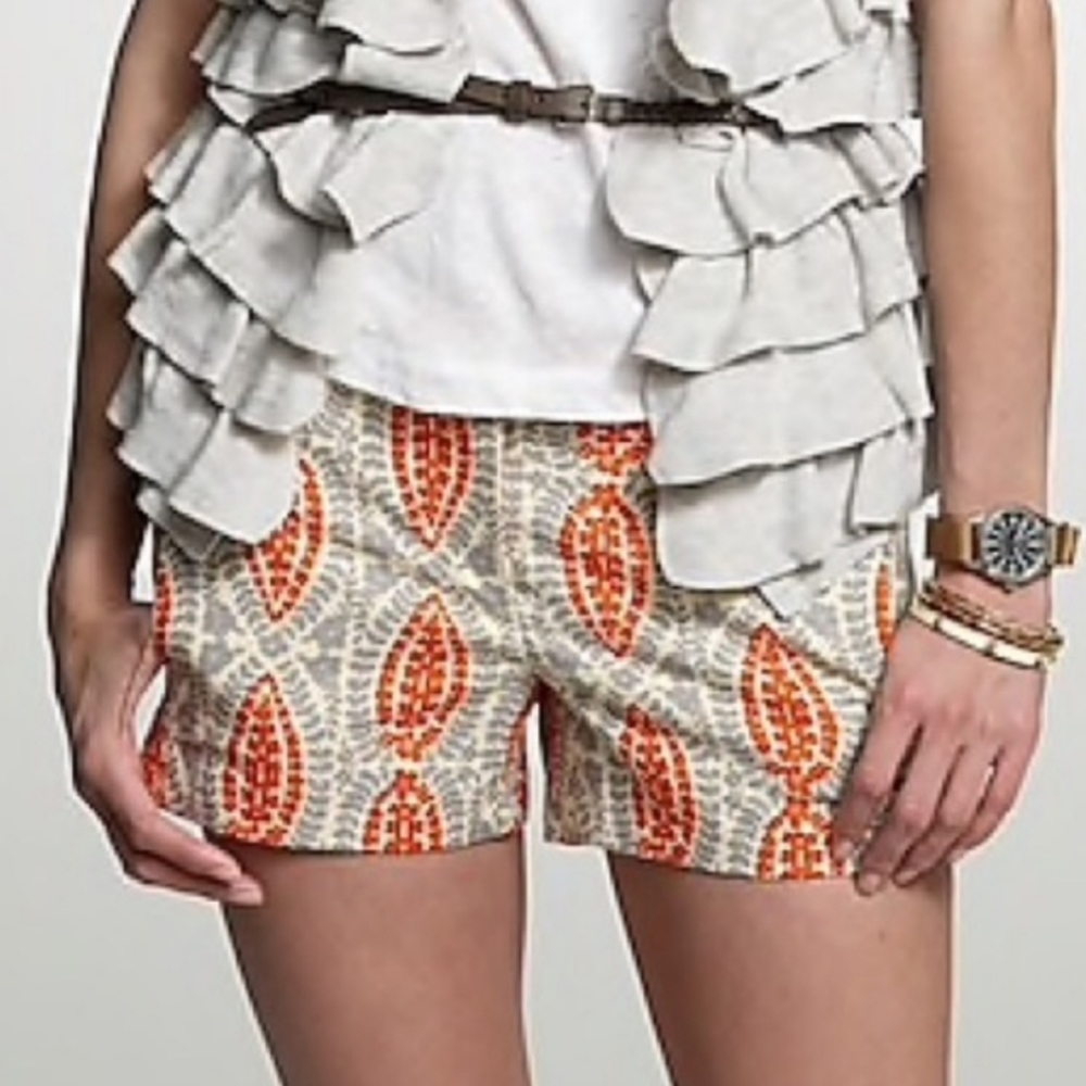 J CREW grey orange Tribal Print Shorts size 4 excellent condition